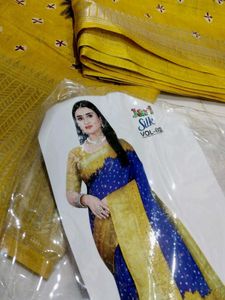 Elegant Blue &amp; Yellow Saree
