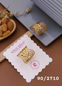 Anti Tarnish Leaf Design Adjustable Ring