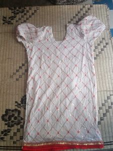 Punjabi White Red Kurta Set