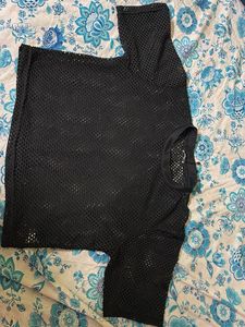 Zudio Black Mesh Netted T-Shirt | Transparent Shor