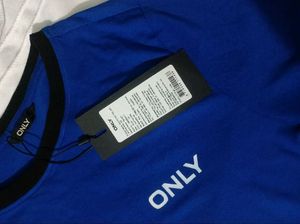 Round Neck BLUE CONTRAST TIPPING T-SHIRT,