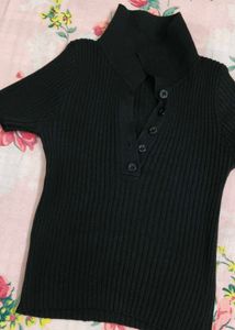 Ribbed Knit Polo Top