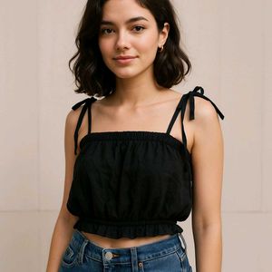 Black Tie-Strap Crop Top