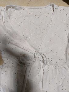 White Eyelet Tie-Front Top