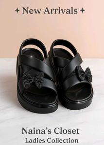 Black Platform Sandals with Bows