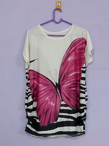 White Butterfly Print Top