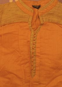 Mustard Net Sleeves Stand Collar Kurti