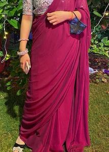 Elegant Pre Stitched Maroon Cocktail Saree