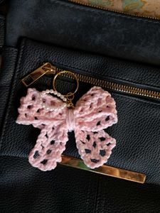 Pink Crochet Bow Keychain