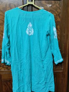 blue pure Chikankari short kurti