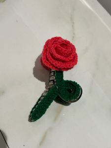 combo of sunflower and pink Rose Crochet Hair Clip