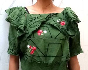 Green Floral Cold Shoulder Top