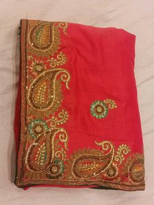 Rani Pnik Embroidered Saree