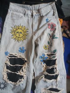 Distressed Floral Jeans