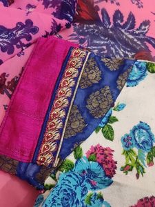 Pink White Royal Blue Festive Wear Saree