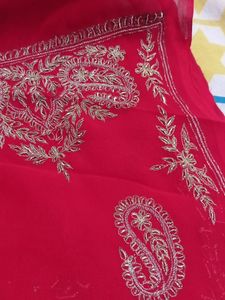 New Red Crepe Saree Silver Metallic Thread Work
