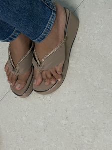 Elegant Beige Platform Thong Sandals