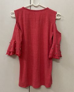 Stylish Rose Pink Cold Shoulder Top