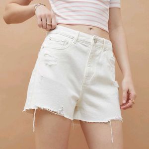 White Distressed Denim Shorts🤍