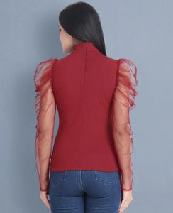 Maroon Top with Mesh Sleeves