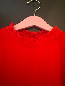 Red Ruffle Neck Top