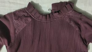 Grape Wine Shaded Frock With Frill At Neck