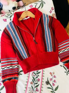 zara red knit cardigan