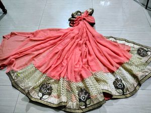 Brick Red Saree with Embroidered Border