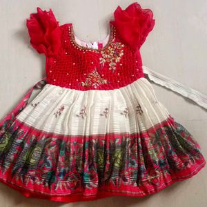 Red & White Embroidered Dress