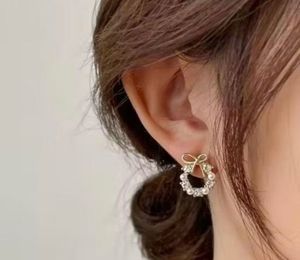 Dainty Bow and Pearl Wreath Gold Plated Earrings