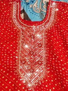 Red Embroidered Kurta Set
