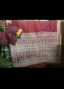 Maroon cotton saree and blouse.