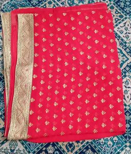 Red & Gold Floral Saree Fabric