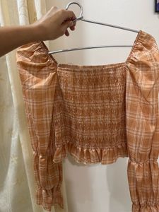 Plaid Long Sleeve Crop Top Size S