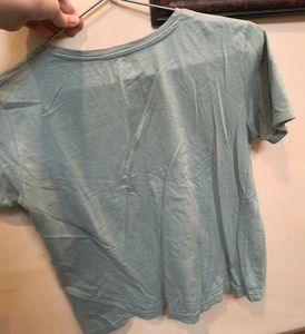 Stylish Mint Green Cotton T-Shirt Shoulder Button