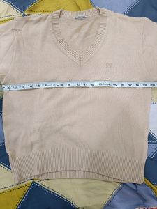 Women V Neck Beige Sweater