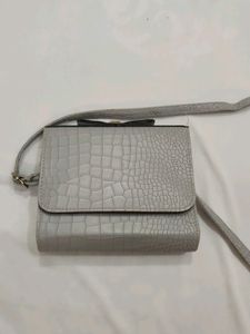 Grey Faux Leather Sling Bag