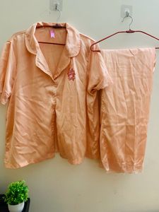 Women Peach Coloured Night Suit Set