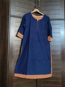 Melange Women Blue Cotton Kurta