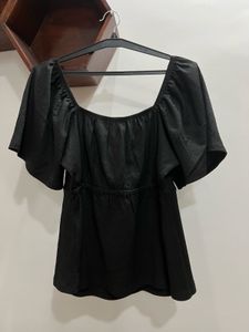 Black Tie-Front Top