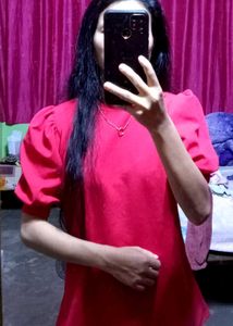 Red Puff Sleeve Tunic Top