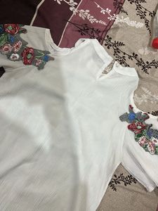 Floral Embroidered Cold Shoulder Top