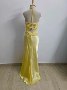 Yellow Halter Satin Gown