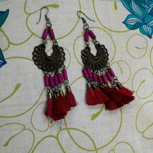 Boho Pink Tassel Earrings
