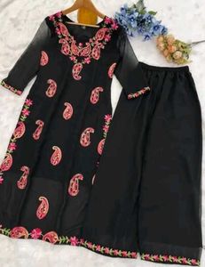 New Black Chikankari Kurta Plazo Set