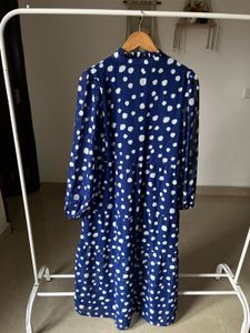 Tie Neck Tiered Blue polka DOT Midi dress