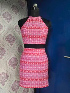 Pink Printed Halter Co-ord Dress.