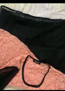 Peach Black Net Top