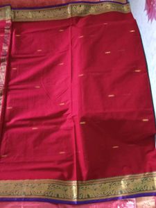 Brand New Red Handloom Saree with Gold Jari Border