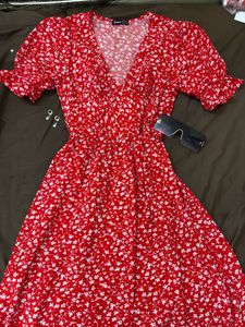 Red Floral Long Dress So Pretty Size32-36